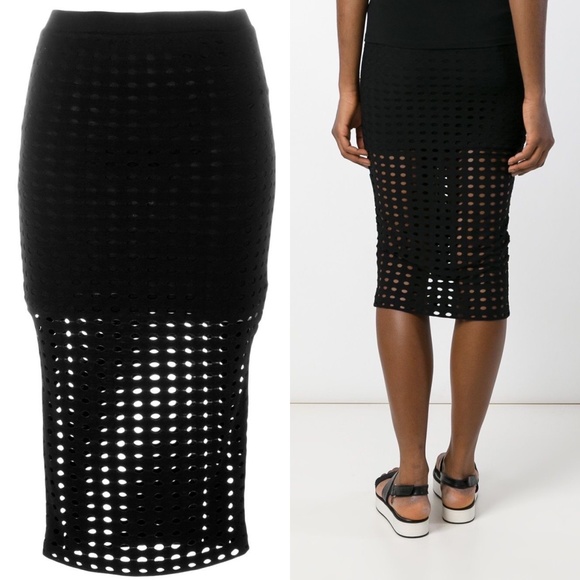 Alexander Wang Circular Hole Mesh Pencil Midi Skir - Picture 2 of 2
